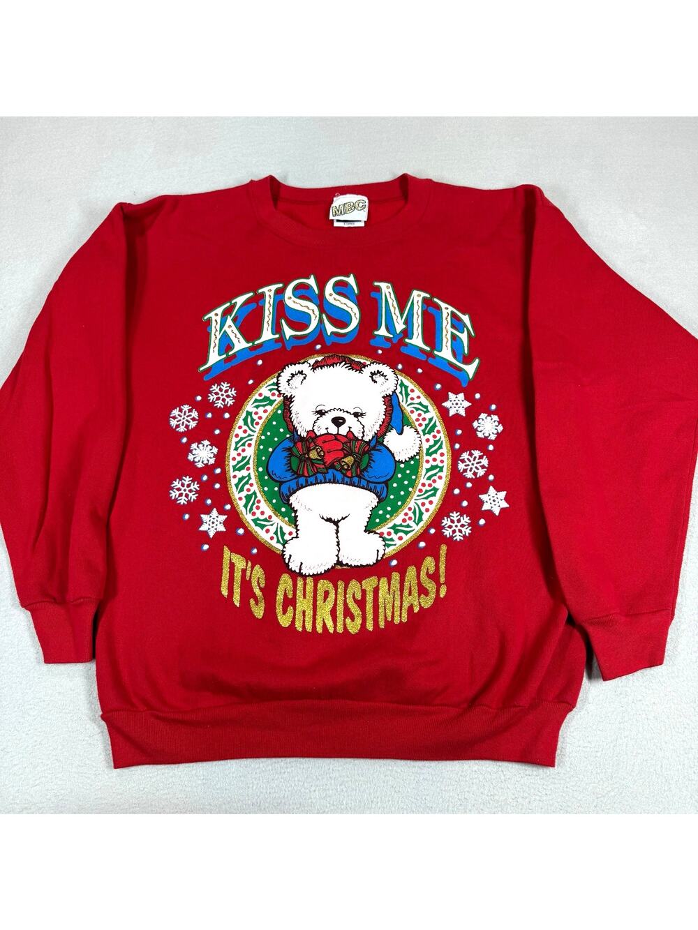 Vintage MBC Tultex Christmas Sweatshirt Womens XL Red Teddy Bear Grandmacore